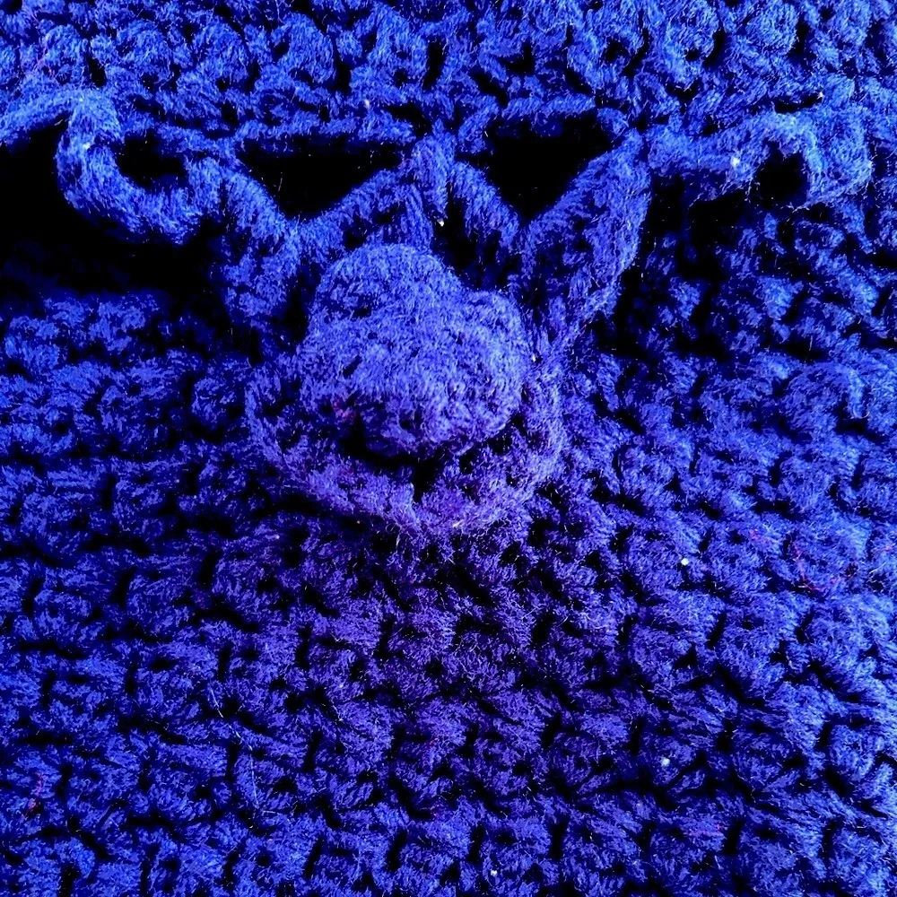 Hand Crafted Patriotic Knit Throw Pillow Cover 18 x 18 Crochet Blue White Stars